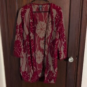 Chico's Travlers Collection Red And Brown Open Front Cardigan Size Large